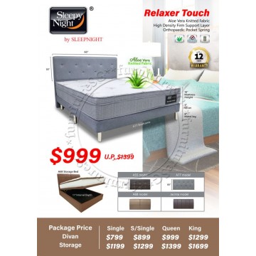 Sleepy Night Relaxer Touch Pocketed Spring Mattress With Bedframe | FREE GIFT