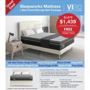 Viro Sleepworkx Pillow Top Pocketed Spring Mattress + Bedframe Bundle Promo (10% OFF - CODE : FSGVIRO10)