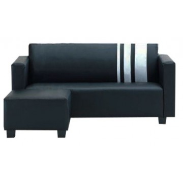 Charlie 3-seater Faux Leather Sofa + Stool (Black)