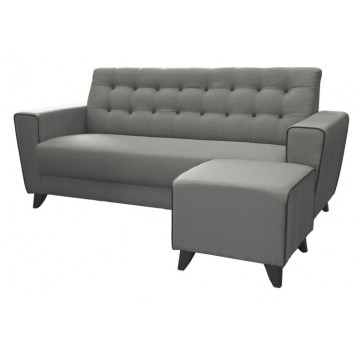 Perry 3-Seater Fabric Sofa + Stool (Grey)