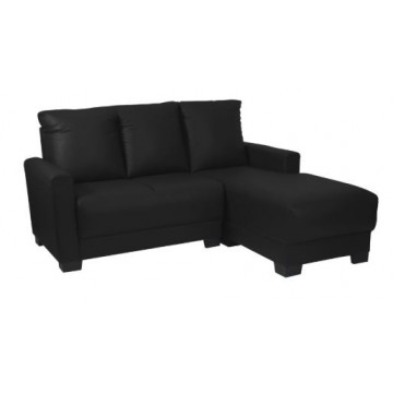 Clement 3 Seater Faux Leather L-Shaped Sofa (Black)