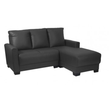 Clement 3 Seater Faux Leather L-Shaped Sofa (Dark Grey)