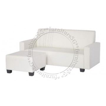 Charlie 3-seater Faux Leather Sofa + Stool (White)