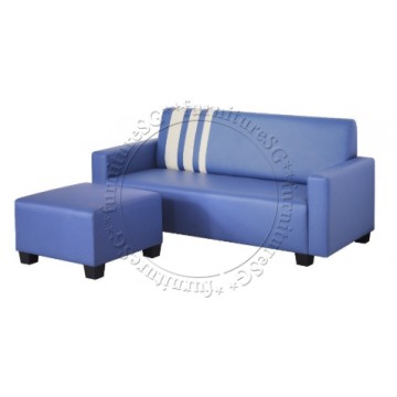 Charlie 3-seater Faux Leather Sofa + Stool (Blue)