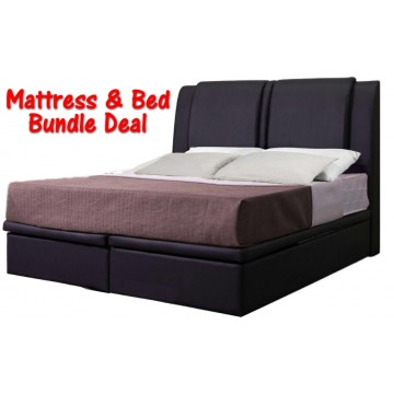 Queen Size Faux Leather Storage Bed + Mattress Promotion