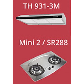 Tecno 90cm slim hood with revolutionary 3 motor design and black acrylic panel (TH931-3M) + Tecno 70cm Built-In Hob (Mini 2)