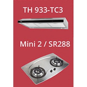Tecno 90cm slim hood with revolutionary 3-motor design and LED touch control (TH933-TC3) + Tecno 70cm Built-In Hob (Mini 2)