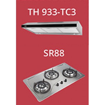 Tecno 90cm slim hood with revolutionary 3-motor design and LED touch control (TH933-TC3) + Tecno 90cm Built-In Hob (SR-88)