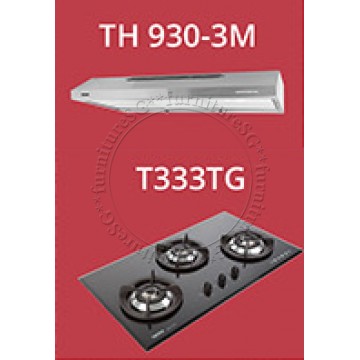 Tecno 90cm slim hood with revolutionary 3 motor design (TH930-3M) + Tecno 90cm Tempered Glass Hob T333TG (V.V.S)