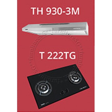 Tecno 90cm slim hood with revolutionary 3 motor design (TH930-3M) + Tecno 2 Burner 90cm Tempered Glass Hob (T222TG)