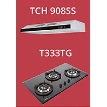 Tecno 90cm Tempered Glass Hob T333TG (V.V.S) + Tecno Slim Line Designer Hood with Maxi-Flow Motor (TCH 908SS)