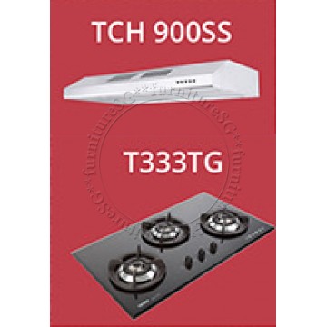 Tecno Slim Line Designer Hood with Maxi-Flow Motor (TCH 900SS) +Tecno 90cm Tempered Glass Hob T333TG (V.V.S)