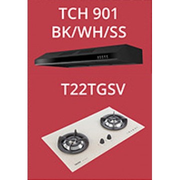 Tecno Slim Line Designer Hood with Maxi-Flow Motor (TCH 901) + Tecno 2 Burners 90cm Tempered Glass Hob With Safety Valve (T222TGSV)