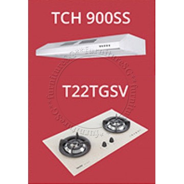 Tecno Slim Line Designer Hood with Maxi-Flow Motor (TCH 900SS) +Tecno 2 Burners 90cm Tempered Glass Hob With Safety Valve (T222TGSV)