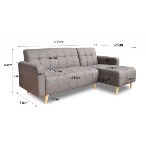 Donna L-Shape Fabric Sofa (Dark Brown)